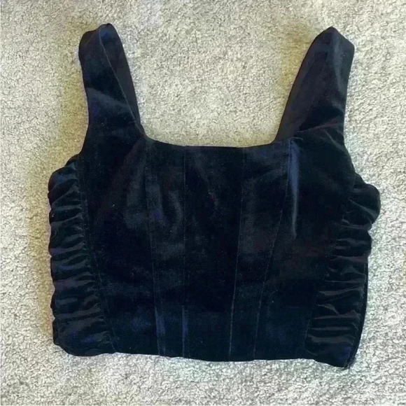 House of Harlow 1960 Tops - House of Harlow black corset velour side zip tank top